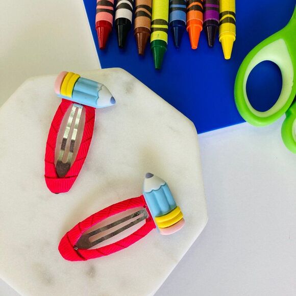 Back to School Snap Clips Set 2 pcs for Girls -Toddler Barrette Handmade - Picture 3 of 4